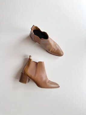 EVERLANE The Heel Boot Cognac Brown Leather Block Heel Ankle Boots, Size 6.5